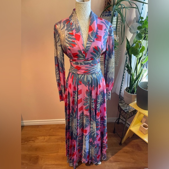 Vintage Dresses & Skirts - Outrageously Gorgeous Vintage Floral Print Maxi Dress Belted Gown, Size Medium